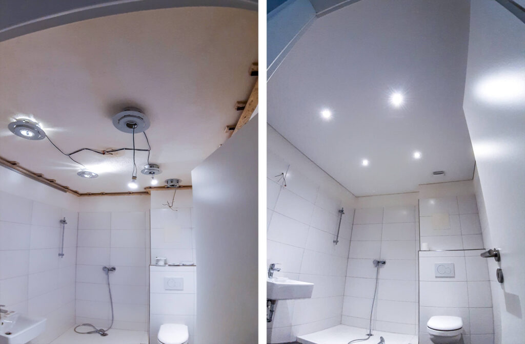 Auch Badezimmer lassen sich mit einer Spanndecke wunderbar modernisieren, denn Spanndecken sind auch feuchtraumgeeignet